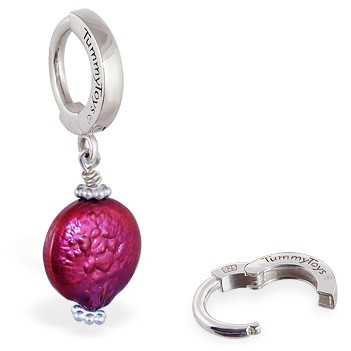 TummyToys® Red Wine Freshwater Coin Pearl Pendant. Belly Bars Australia.