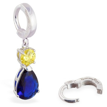 TummyToys® Sapphire and Citrine Coloured CZ Drop. Belly Bars Australia.