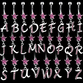 Star Initial Navel Rings - Dangling Alphabet Letter Belly Ring with Star