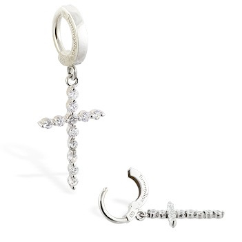 Shop Belly Rings. TummyToys CZ Diamond Cross Belly Ring - 925 Silver Snap Lock Body Jewellery Clasp