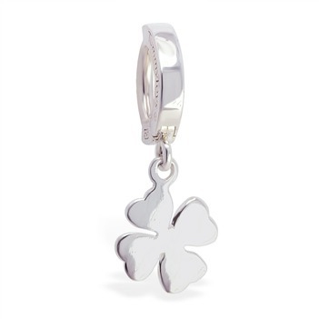 High End Belly Rings . TummyToys 925 Silver Clover Navel Ring - Solid Silver Snap Lock Pendant Belly Button Ring