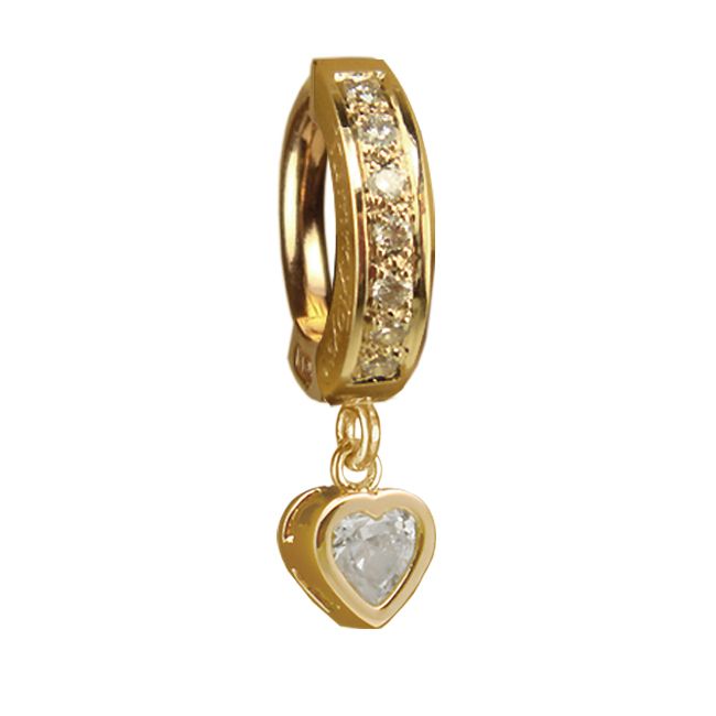 TummyToys® Yellow Gold Cubic Zirconia Heart with DIAMOND Pave Clasp. Belly Rings Shop.