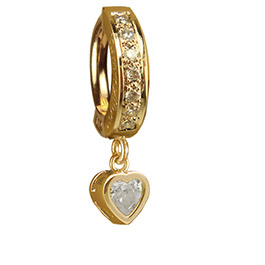 TummyToys® Yellow Gold Cubic Zirconia Heart with DIAMOND Pave Clasp