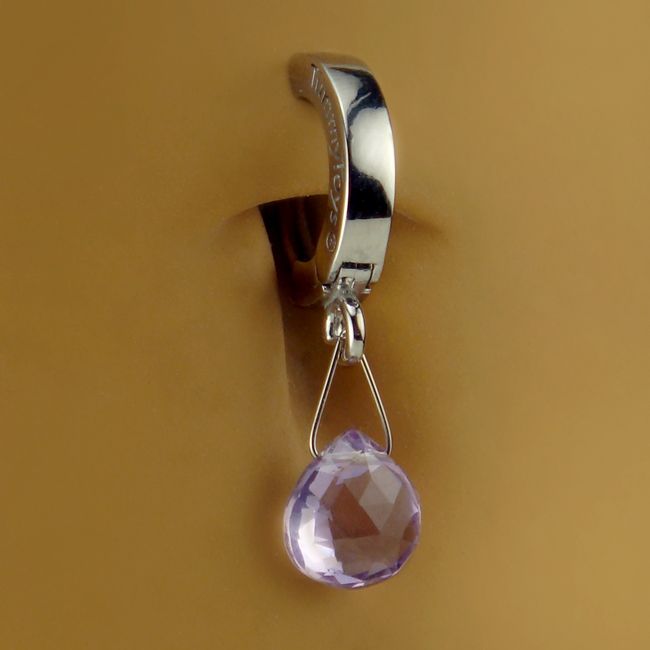 Navel Jewellery. TummyToys Natural Lavender Amethyst Teardop on Pure Platinum Clasp - Amethyst Pendant on Solid Pure Platinum