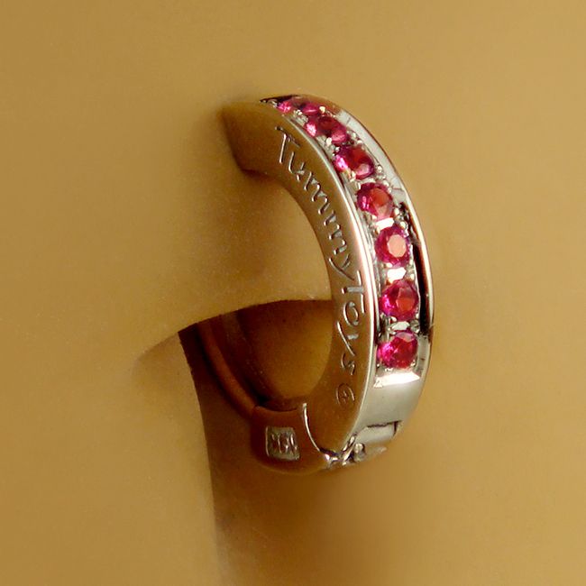Belly Button Rings. TummyToys Silver Ruby Red Cubic Zirconia Paved Sleeper - Ruby Red CZ Paved Solid Silver Belly Ring