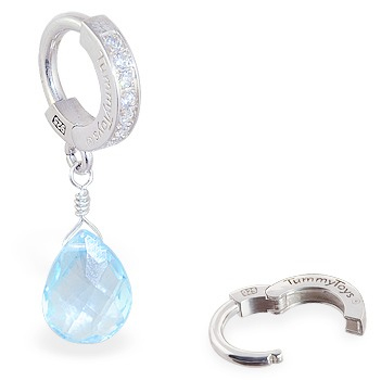 TummyToys® Blue Topaz on Clear CZ Paved Clasp. Belly Rings Shop.
