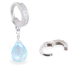 TummyToys® Blue Topaz on Clear CZ Paved Clasp - Solid Silver Clasp Lock Body Jewellery